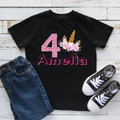 Personalised 4th Unicorn Birthday T-Shirt - Custom Name & Age | Rainbow Design for Kids | Perfect Birthday Gift | Any Name, Any Age