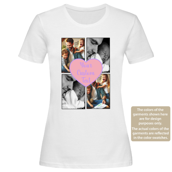 Custom Love Photo Collage Women T-Shirt – 4 Pictures with Text, Personalised Gift Tee