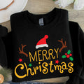 Reindeer Santa Hat Merry Christmas Unisex Sweatshirt - Cozy Holiday Graphic Pullover