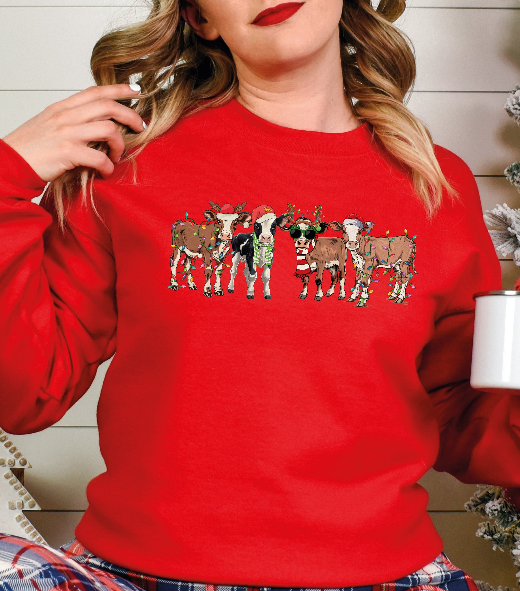 Christmas Cow Sweatshirt | Cute Farm Christmas Shirt for Women | Perfect Holiday Gift