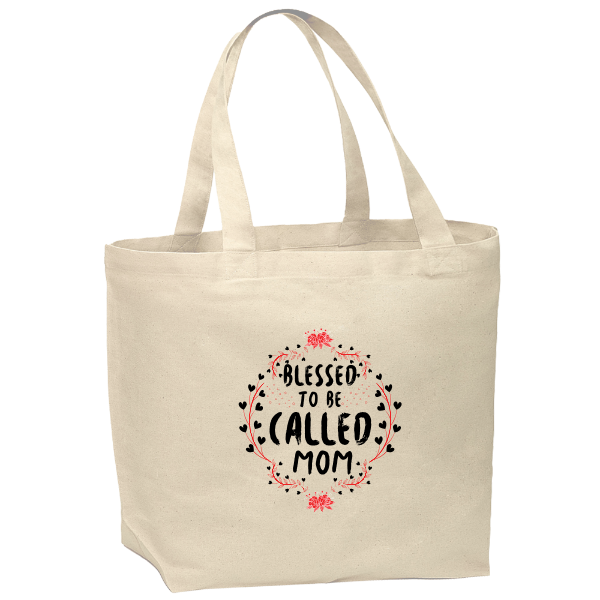 Blessed to Be Called Mom Tote Bag – Organic Oversized Shoulder Bag, Customizable with Any Text or Photo, Perfect Gift for Moms