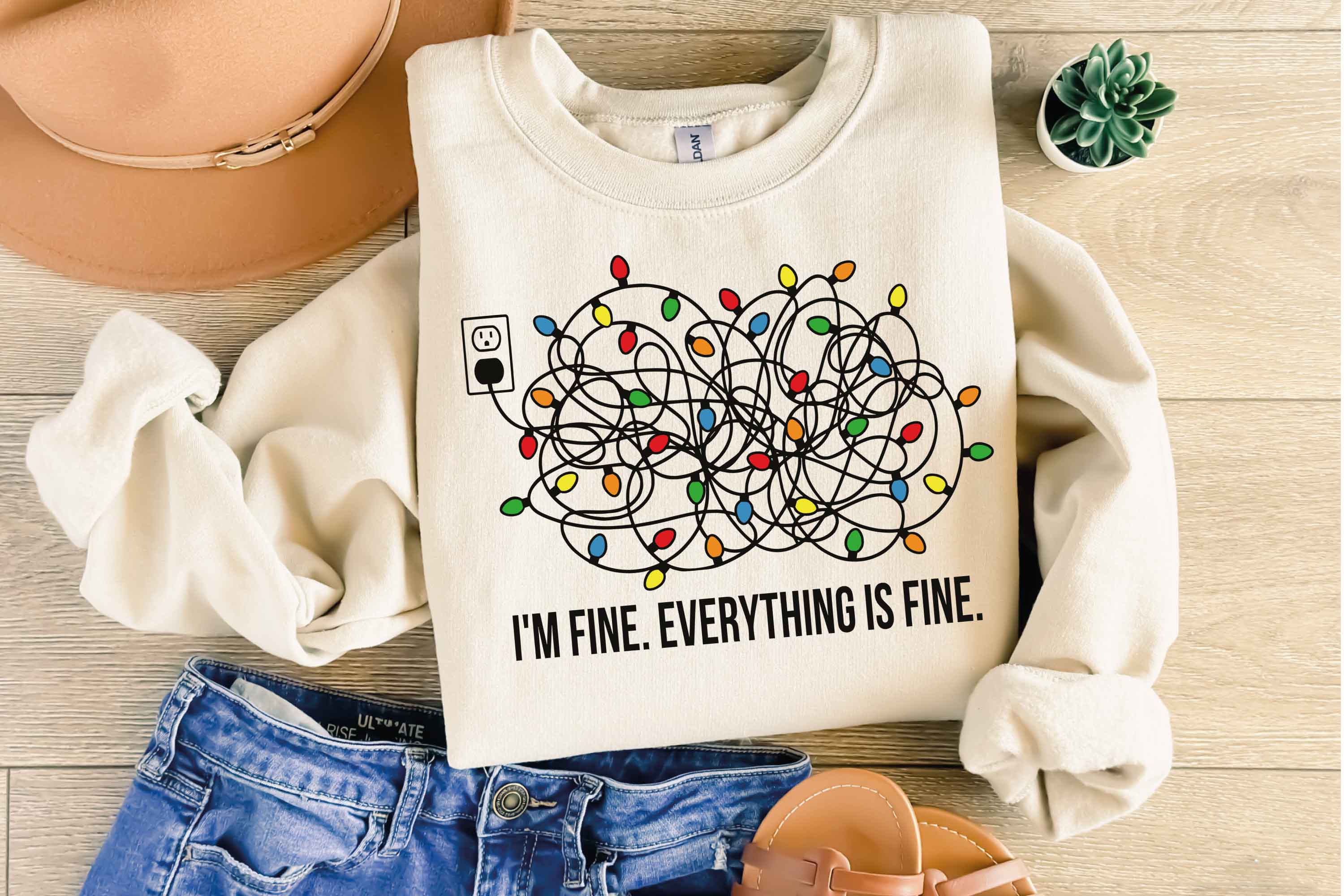I'm Fine Everything Is Fine, Christmas Sweatshirt - Cosy Christmas Lights Sweater, Holiday Sweatshirts for Women, Perfect Gift#260