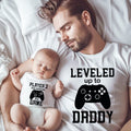 Leveled Up To Dad & Son Matching T-Shirts for Father's Day, Baby Announcement Gift for Dad, New Dad Shirt, Dad and Baby Matching Outfit