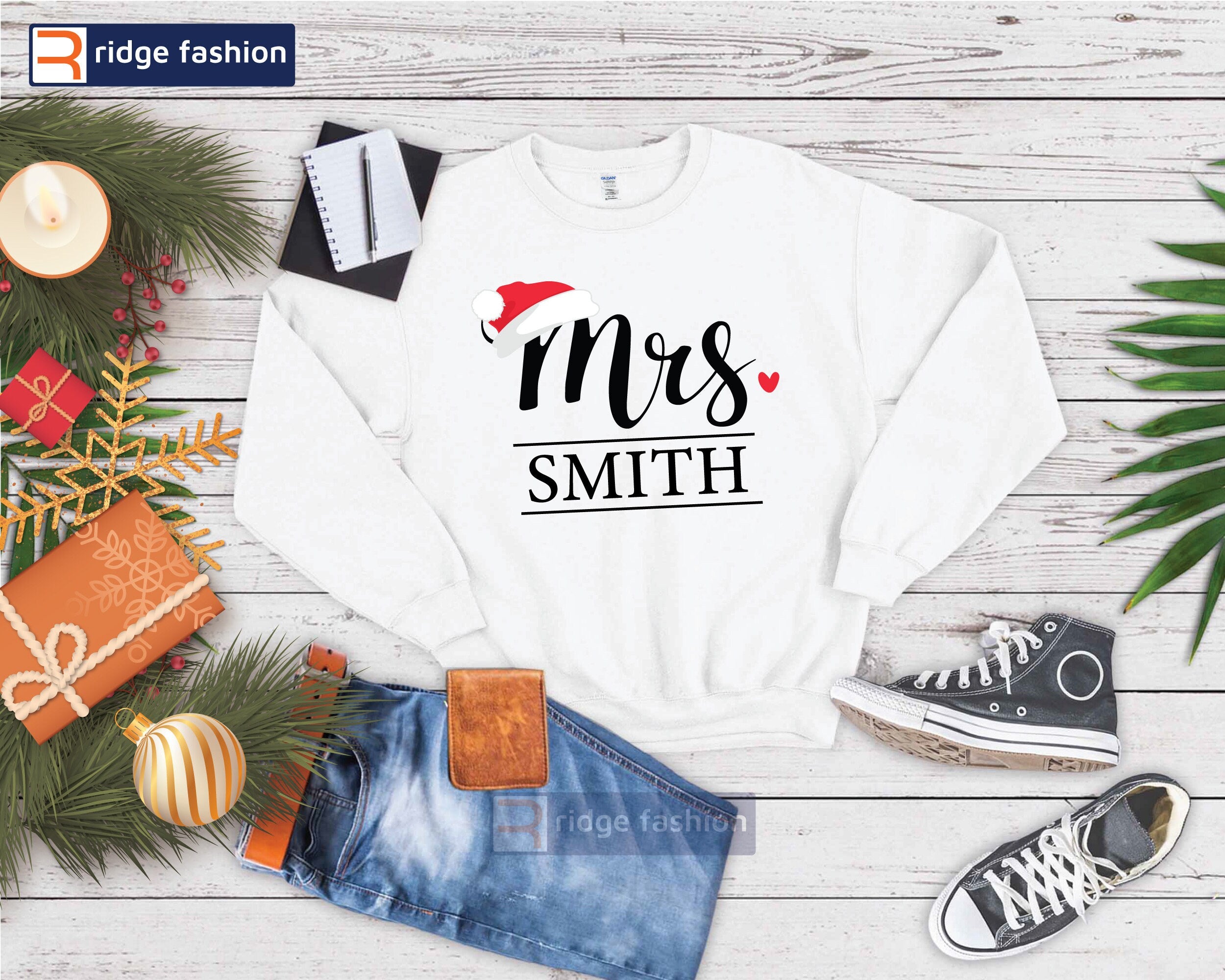 Mr. & Mrs. Christmas Matching Sweatshirts - Unisex Hubby & Wifey Holiday Sweaters