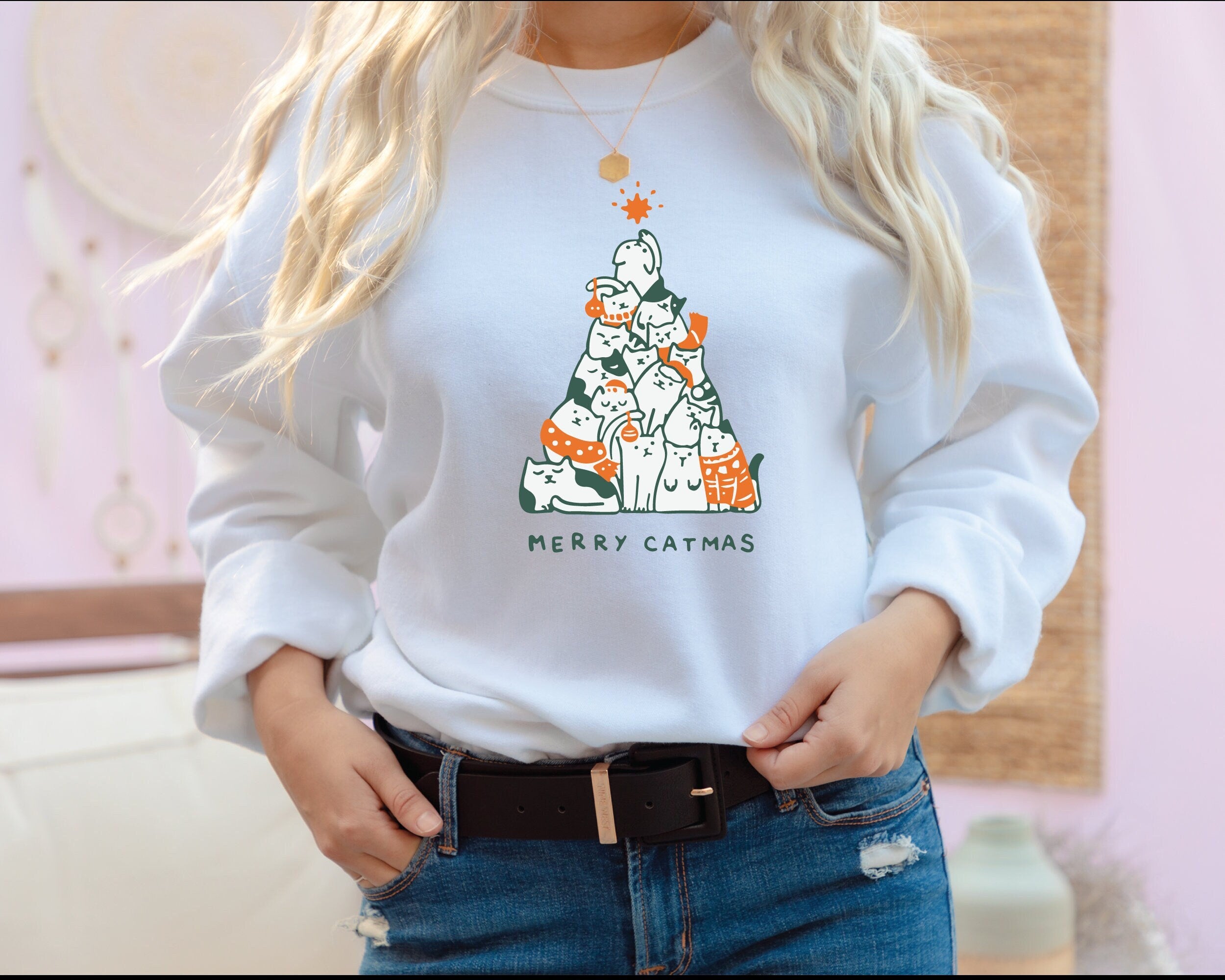 Merry Catmas Christmas Cat Tree Sweatshirt – Funny Family Holiday