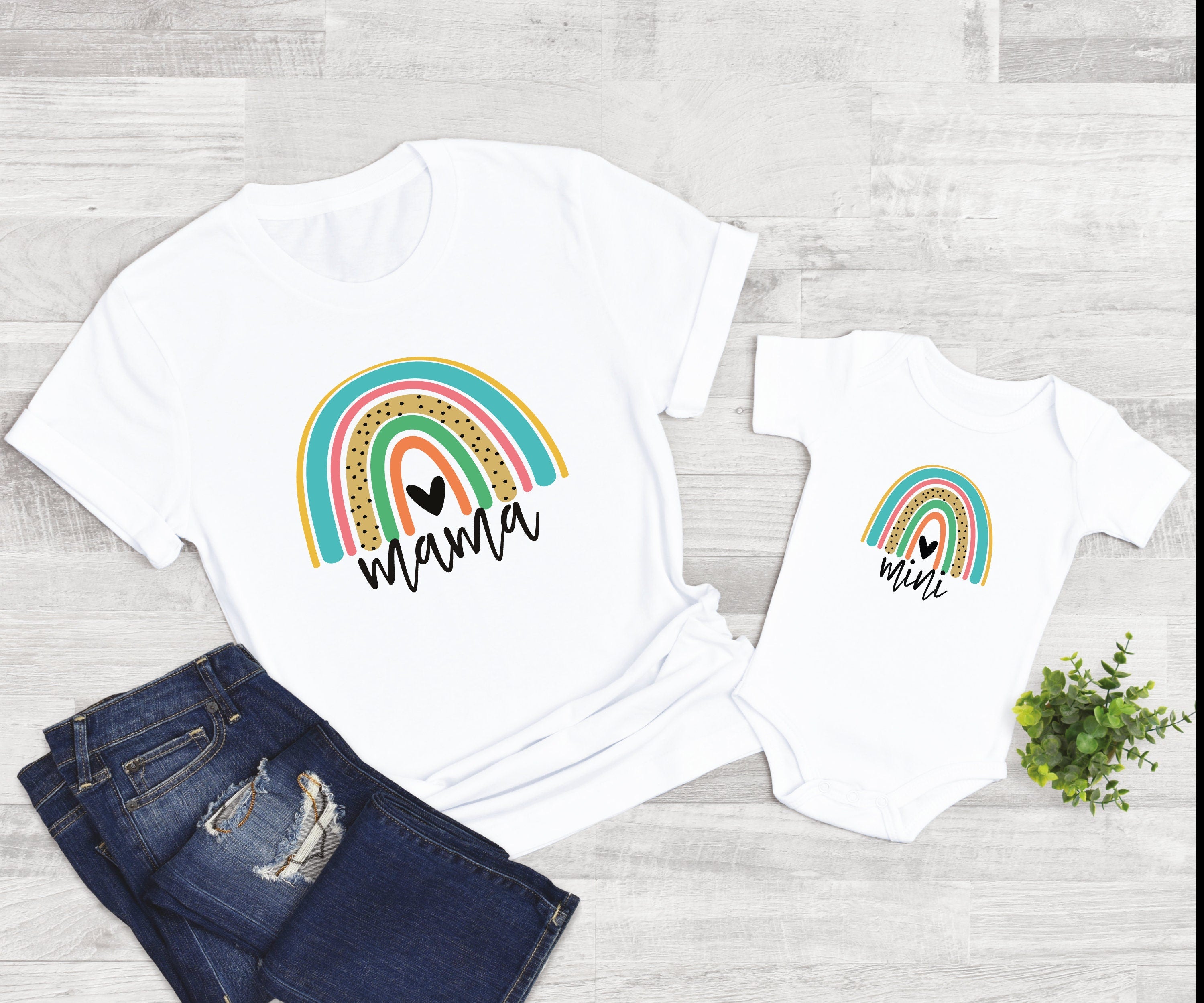 MAMA and MINI T-Shirt - Rainbow Dot Design, Mama & Me Matching Outfit, Mum and Mini Shirt, Mother's Day Gift, New Mom Cute Tee!
