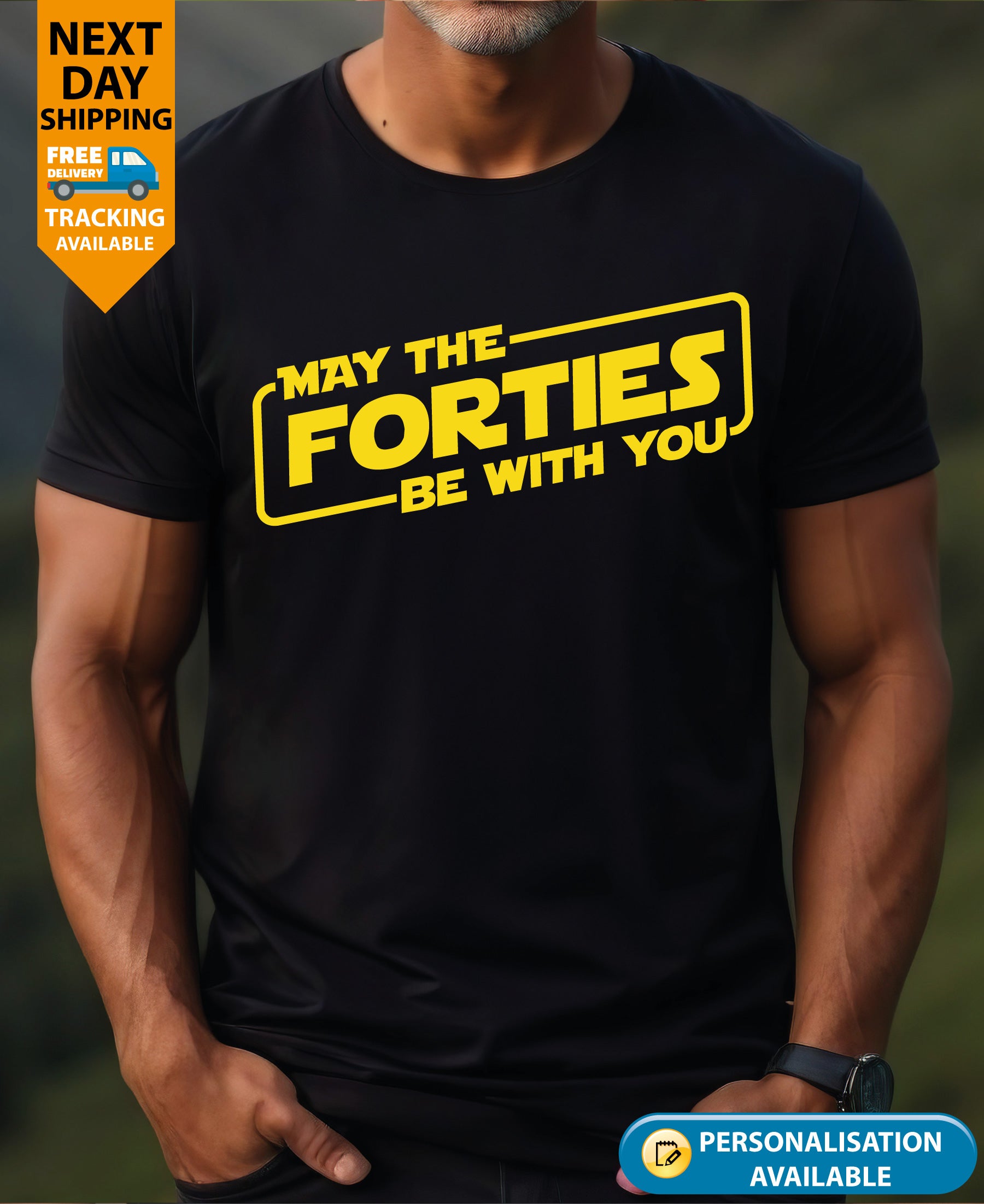 May the Forties Be With You" T-Shirt – Perfect 40th Birthday Gift for Men, Dad, Husband, or Him – Funny 40-Year-Old Birthday Shirt