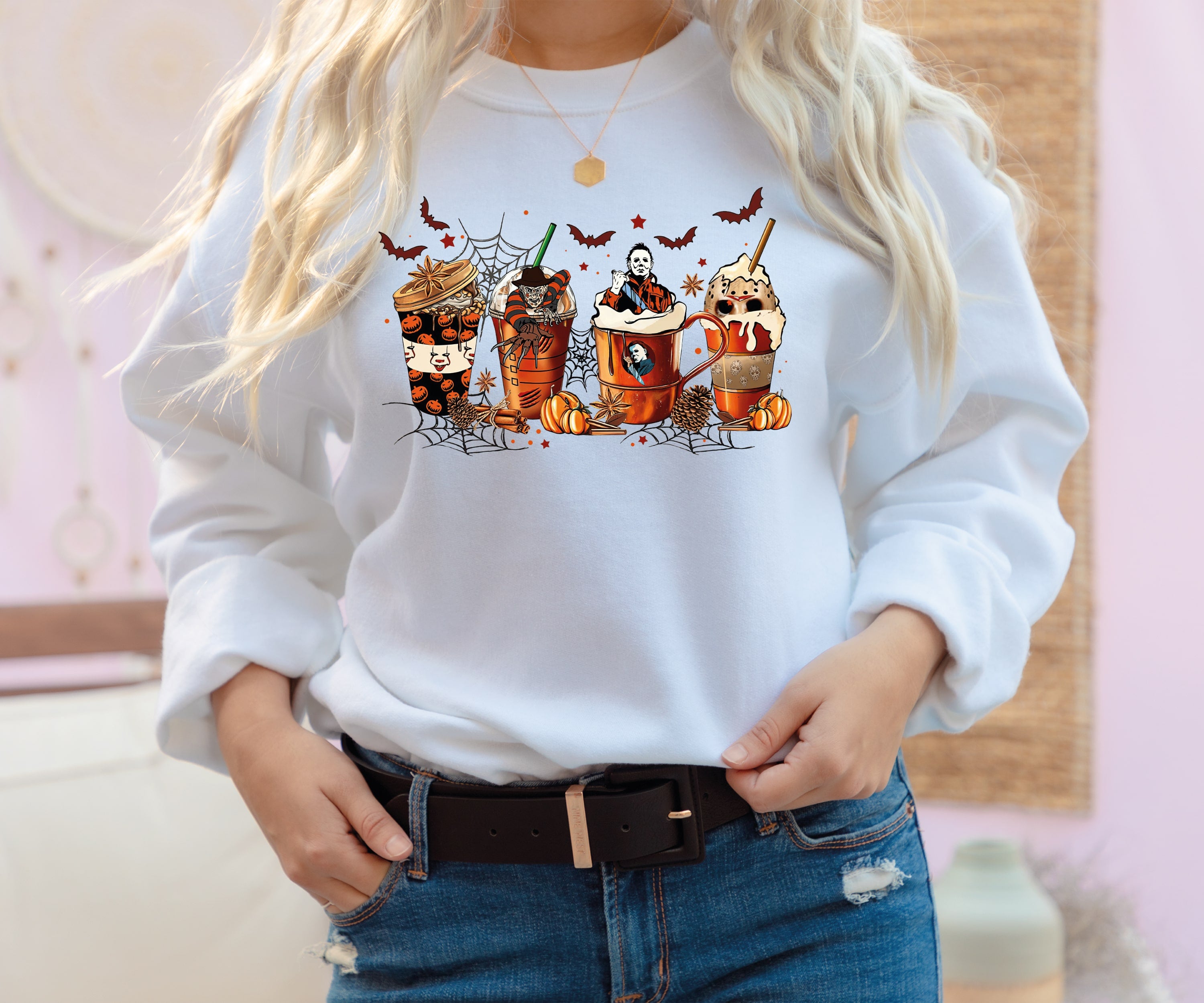 Skeleton Coffee Cups Sweatshirt – Halloween Skull Coffee Lover Jumper