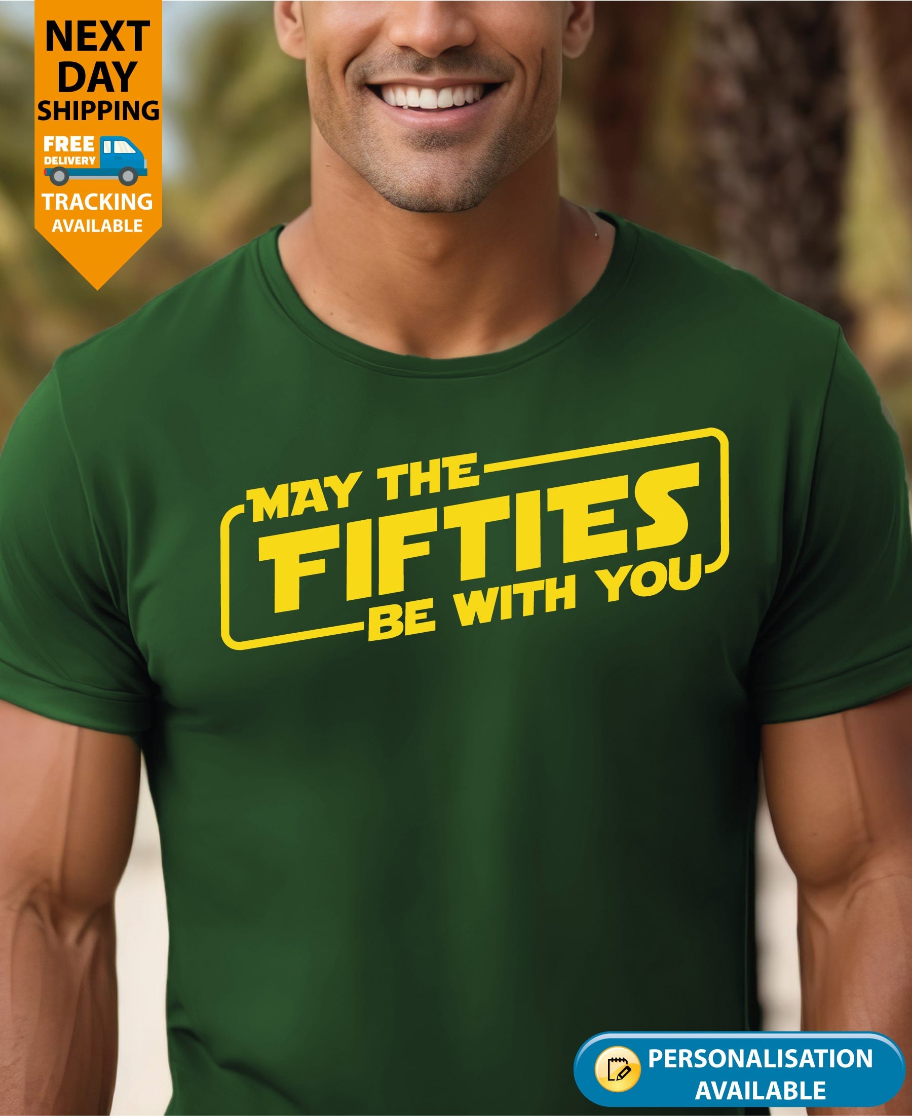 May the FIFTIES Be With You" T-Shirt – Perfect 50TH Birthday Gift for Men, Dad, Husband, or Him – Funny 50-Year-Old Birthday Shirt