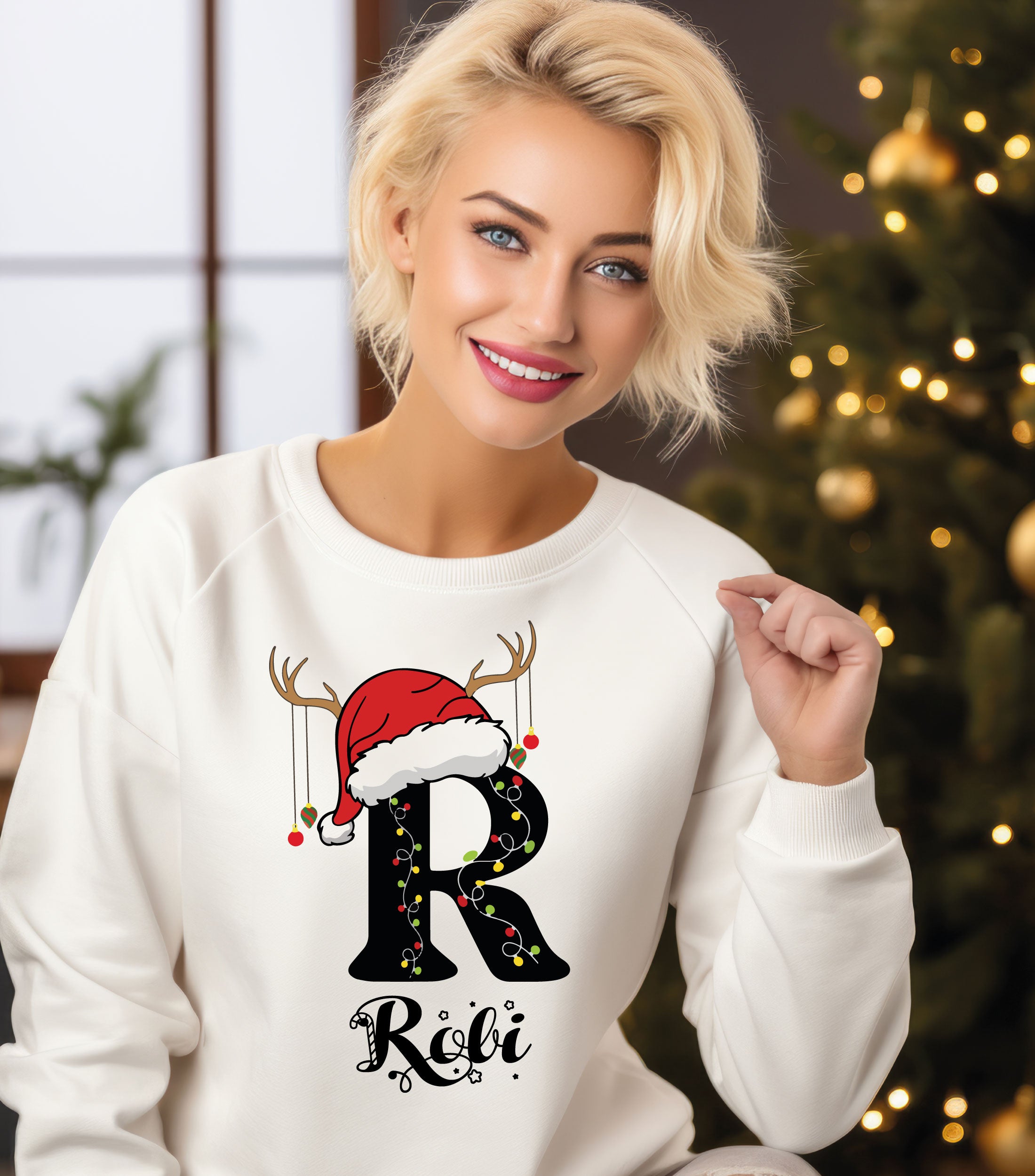 Family Christmas Letter & Name Sweatshirt – Personalised Monogrammed Holiday Sweater