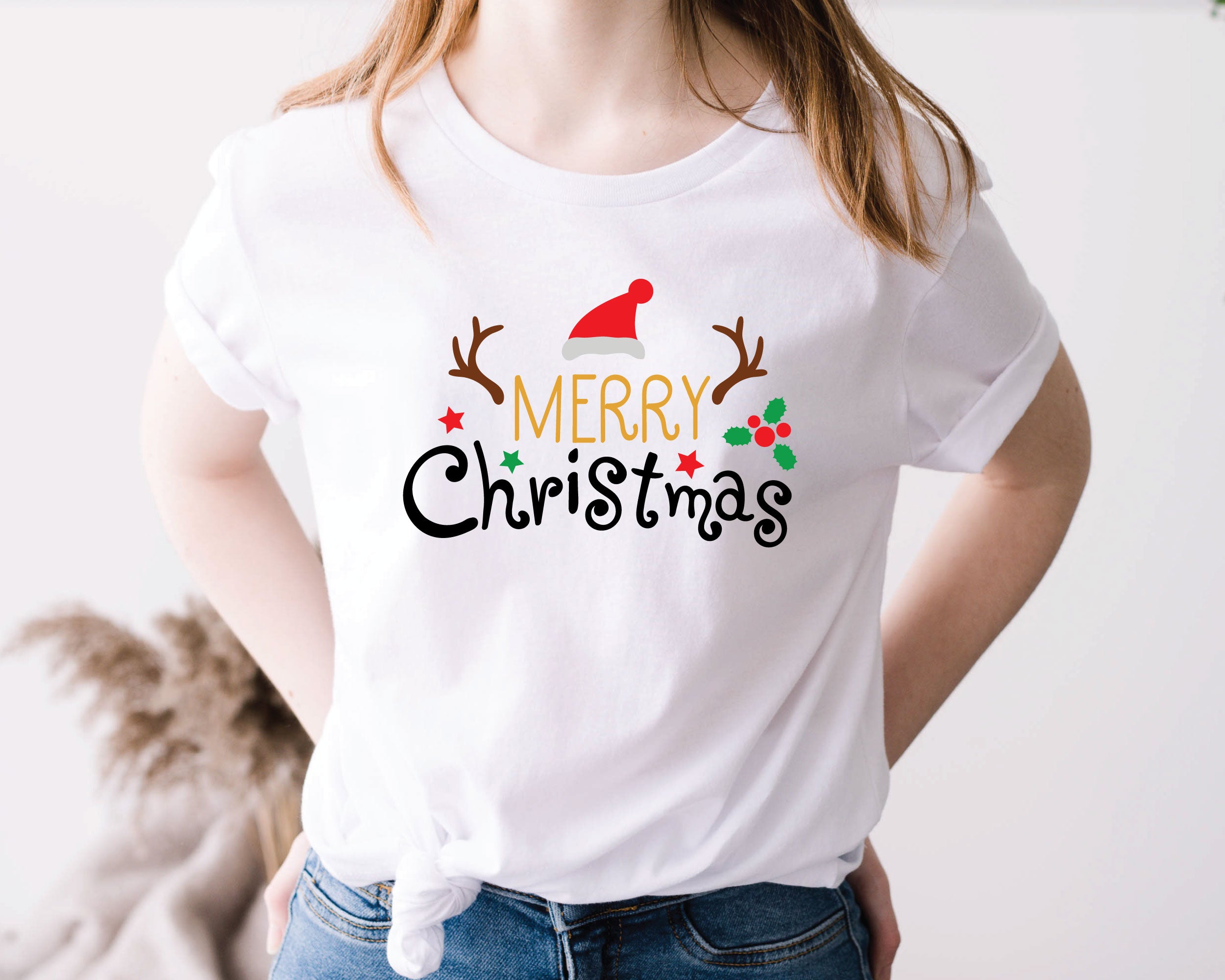 Merry Christmas Santa Hat T-Shirt – Unisex Holiday Tee for Men & Women