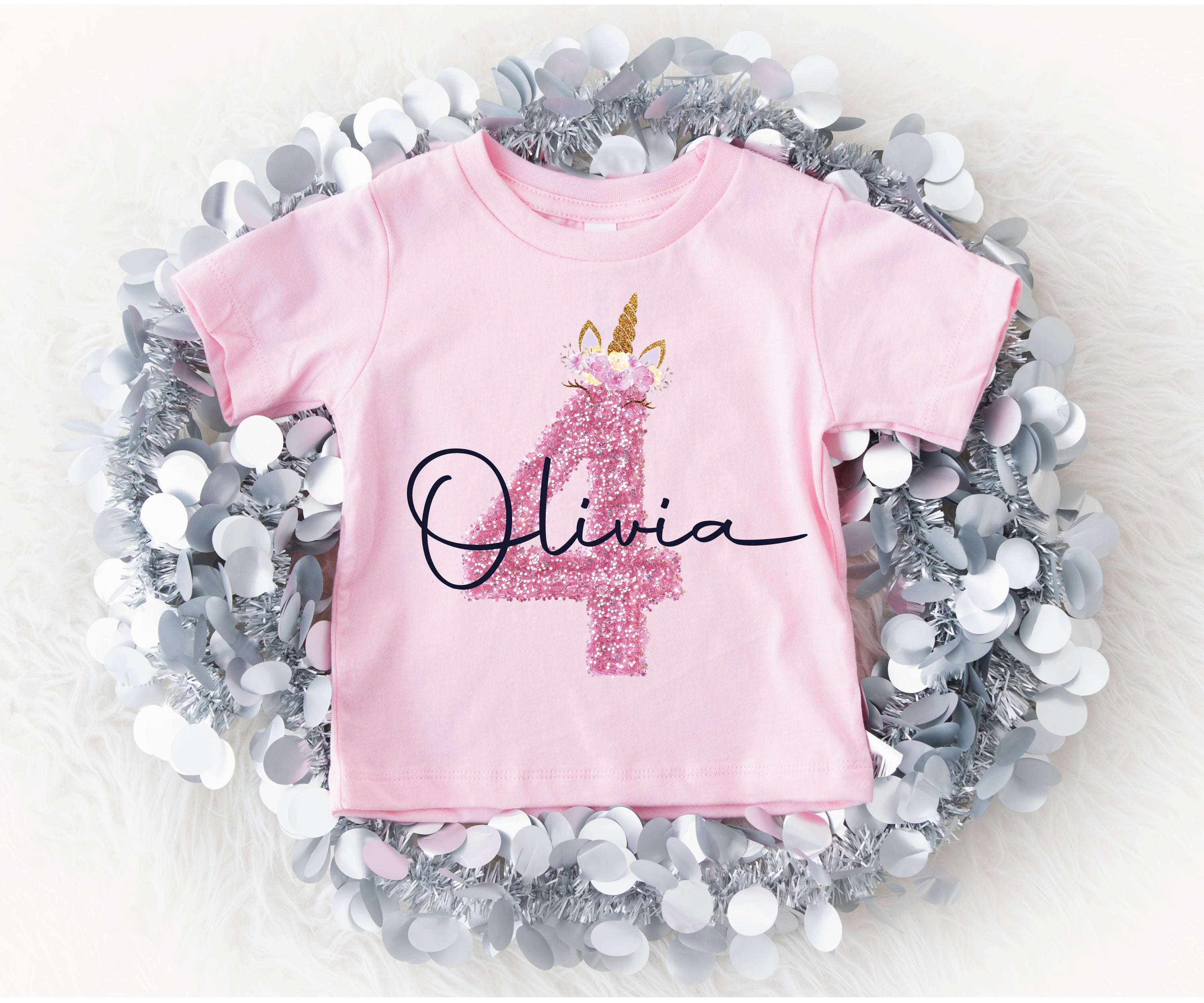 Personalised 4th Unicorn Birthday T-Shirt - Custom Name & Age | Rainbow Design for Kids | Perfect Birthday Gift | Any Name, Any Age-White-Kids: 1-2 Years
