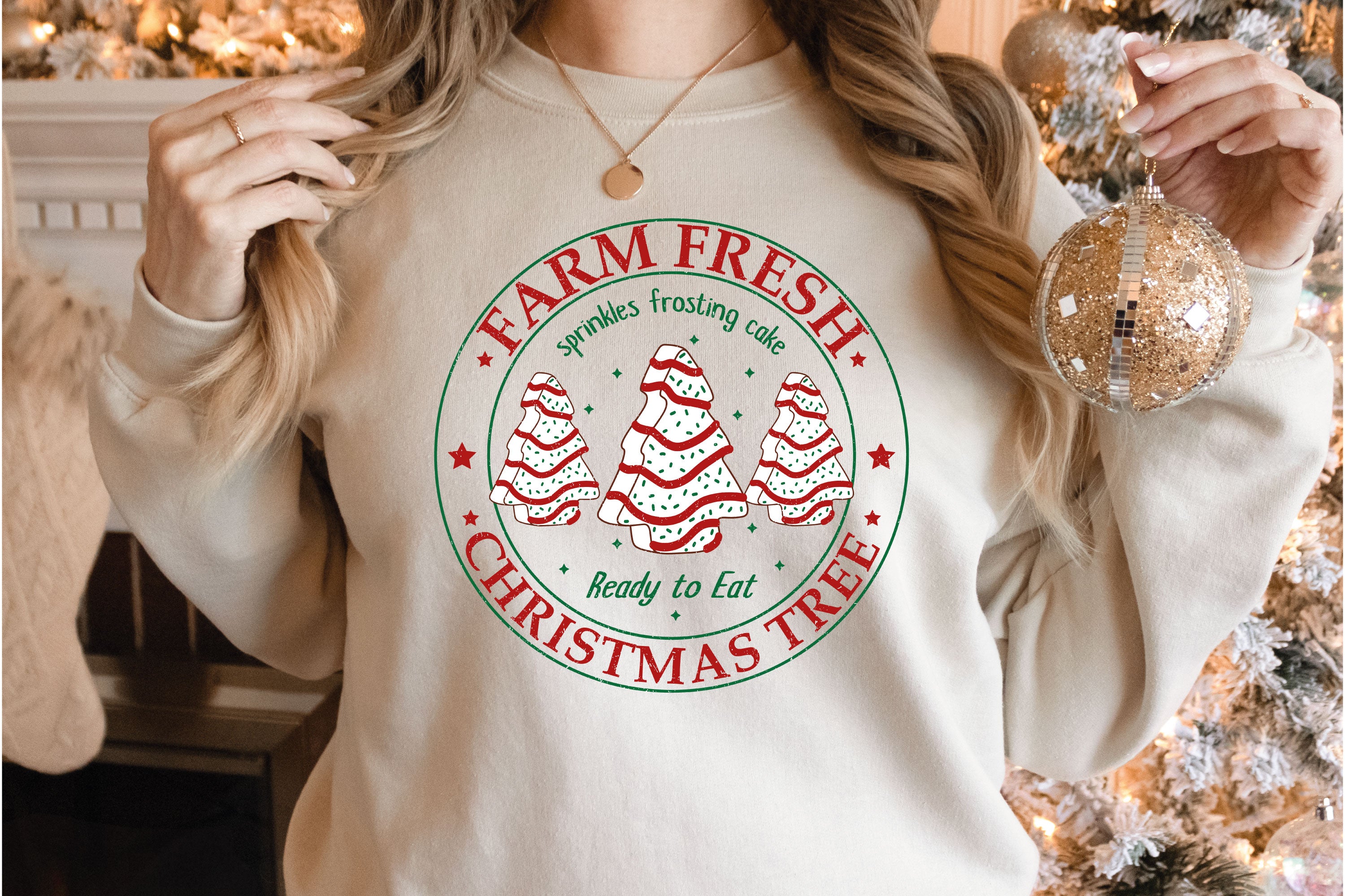 Farm Fresh Christmas Tree Cakes Sweatshirt - Funny Christmas Cake Jumper, Holiday Tree Farm Apparel