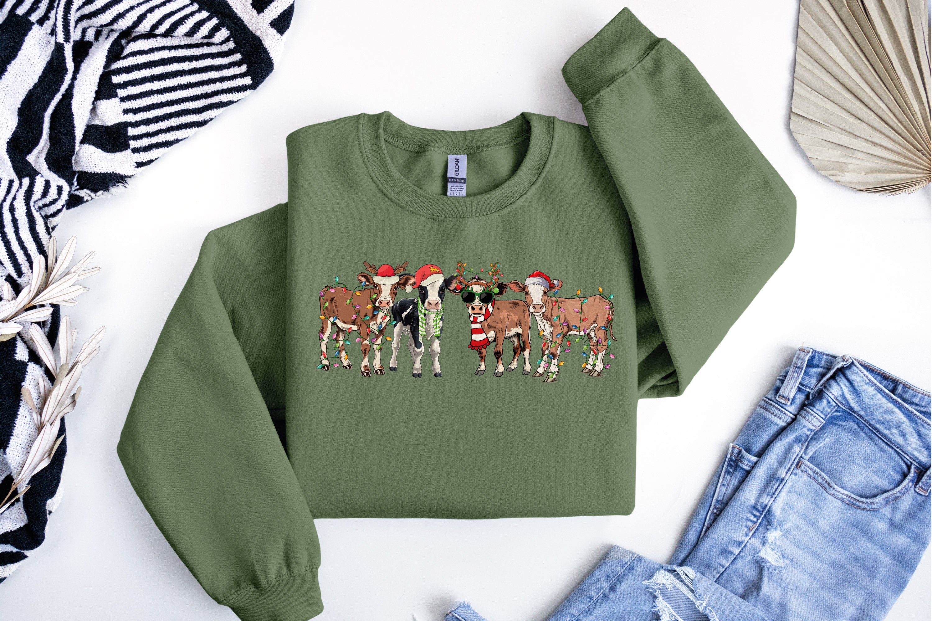 Christmas Cow Sweatshirt | Cute Farm Christmas Shirt for Women | Perfect Holiday Gift