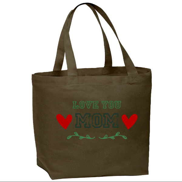 Love You Mom Tote Bag – Organic Oversized Shoulder Bag, Custom Text or Photo, Personalized Gift for Mom, Mother's Day Gift