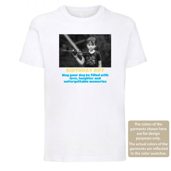 Create a unique Kids Birthday T-Shirt with photo and Text. Perfect for birthdays, gifts, and special events.