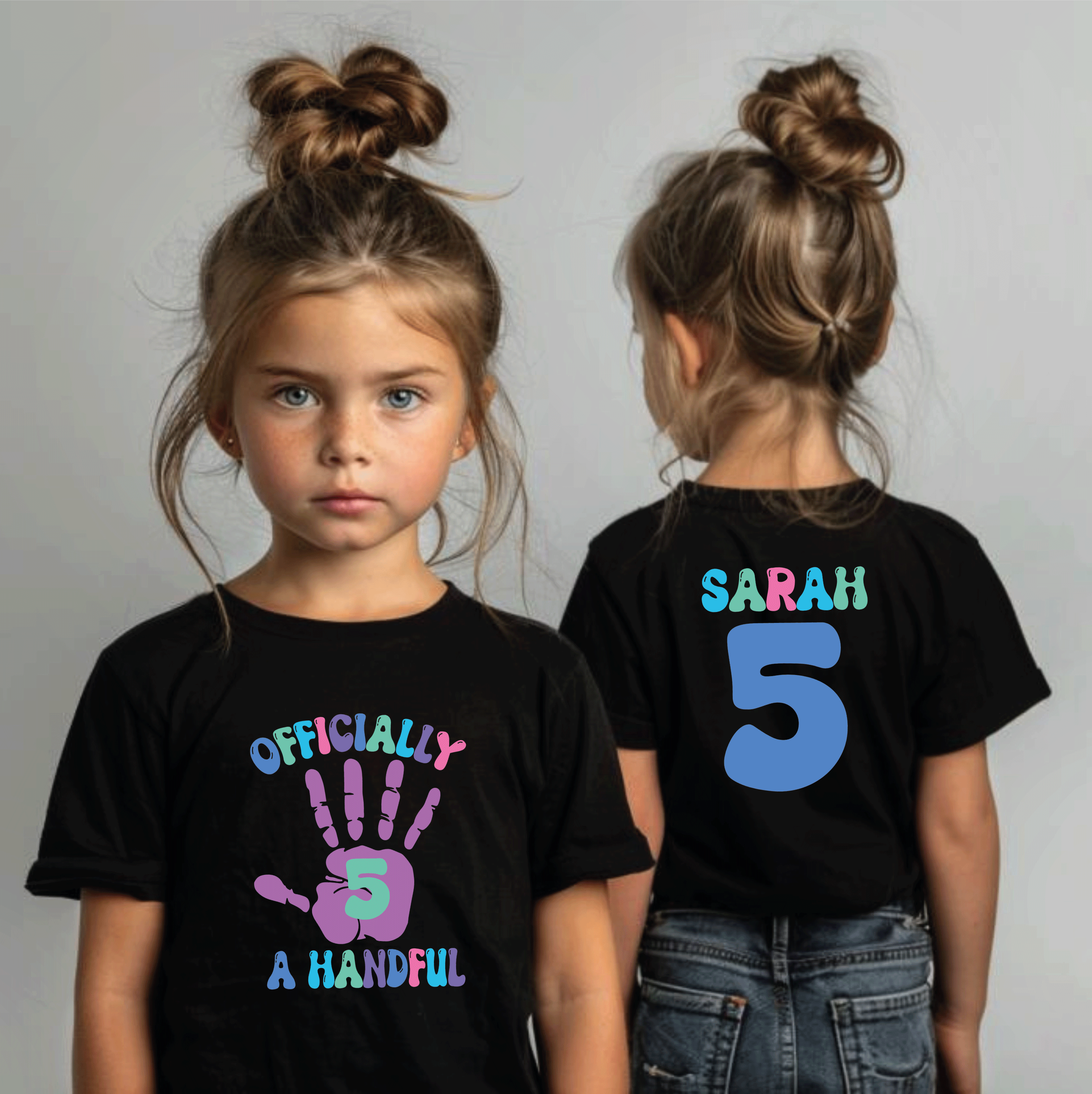 Girls 5th Birthday Shirt - Officially a Handful, Custom Name Fifth Birthday Tee, Perfect for 5 Year Olds, Personalized Gift Idea
