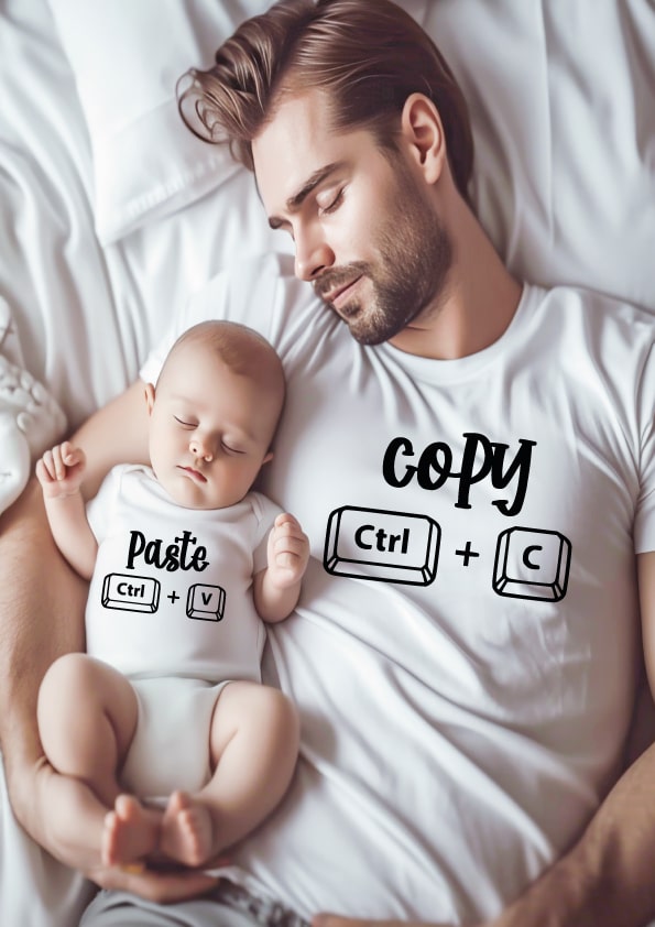 Unique Father’s Day Gift | Personalised Dad T-Shirt | Thoughtful Present for Daddy | Ctrl+C Ctrl+V Matching Shirt | Gift for Dad