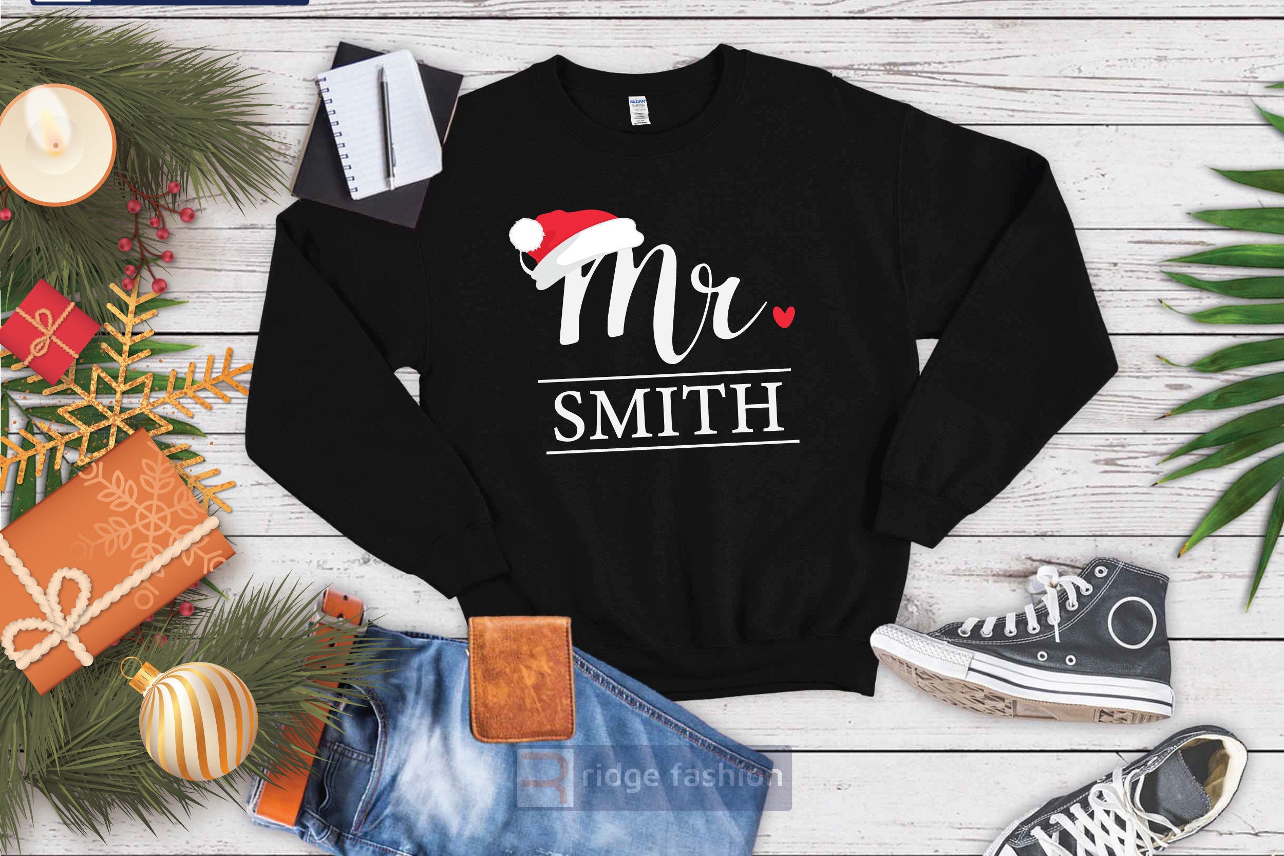 Mr. & Mrs. Christmas Matching Sweatshirts - Unisex Hubby & Wifey Holiday Sweaters
