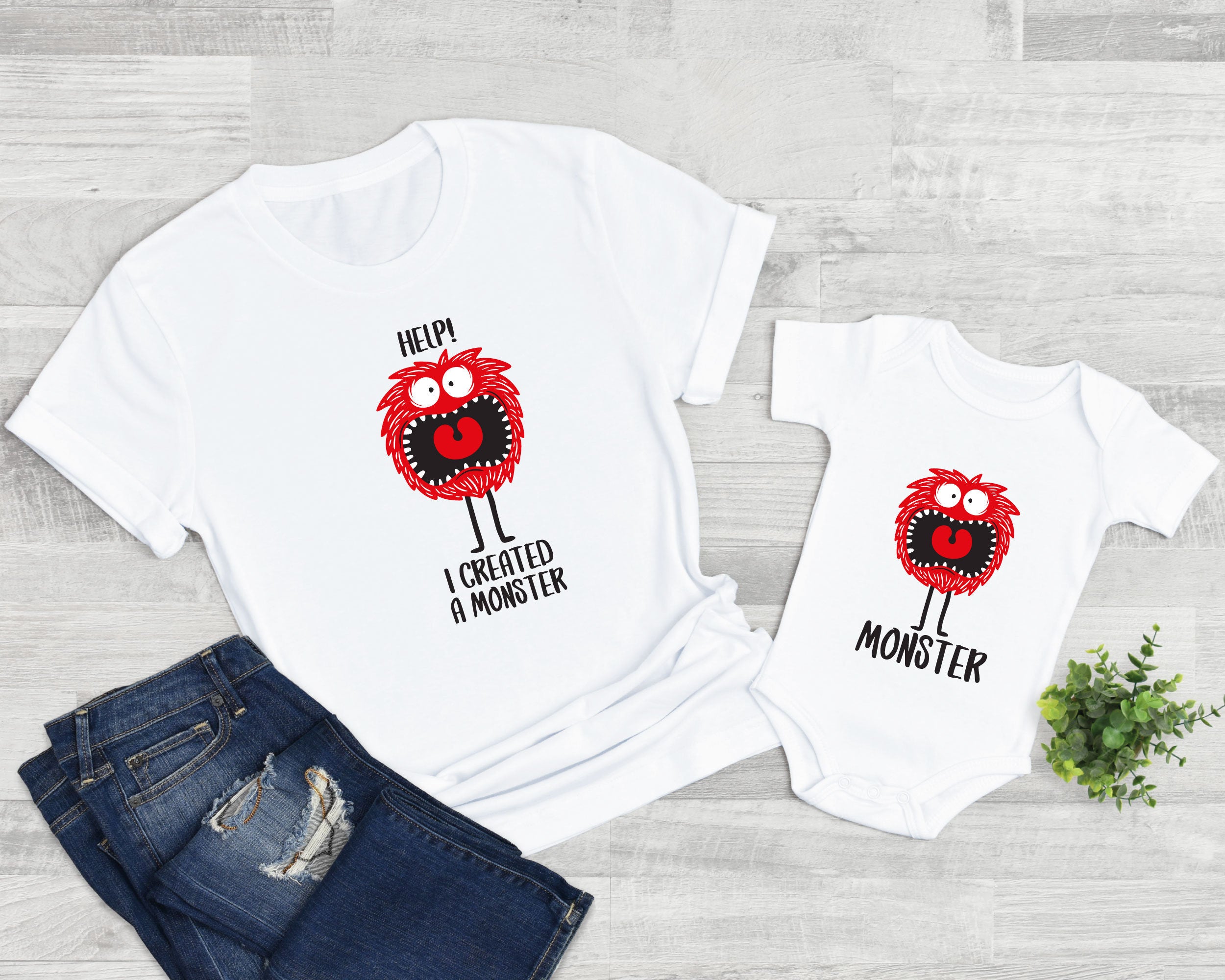 Help I've Created a Monster Shirts - Father & Child Matching Shirts for Father's Day - Funny Daddy and Child Gift matching items - Best Dad Ever Gift Idea.