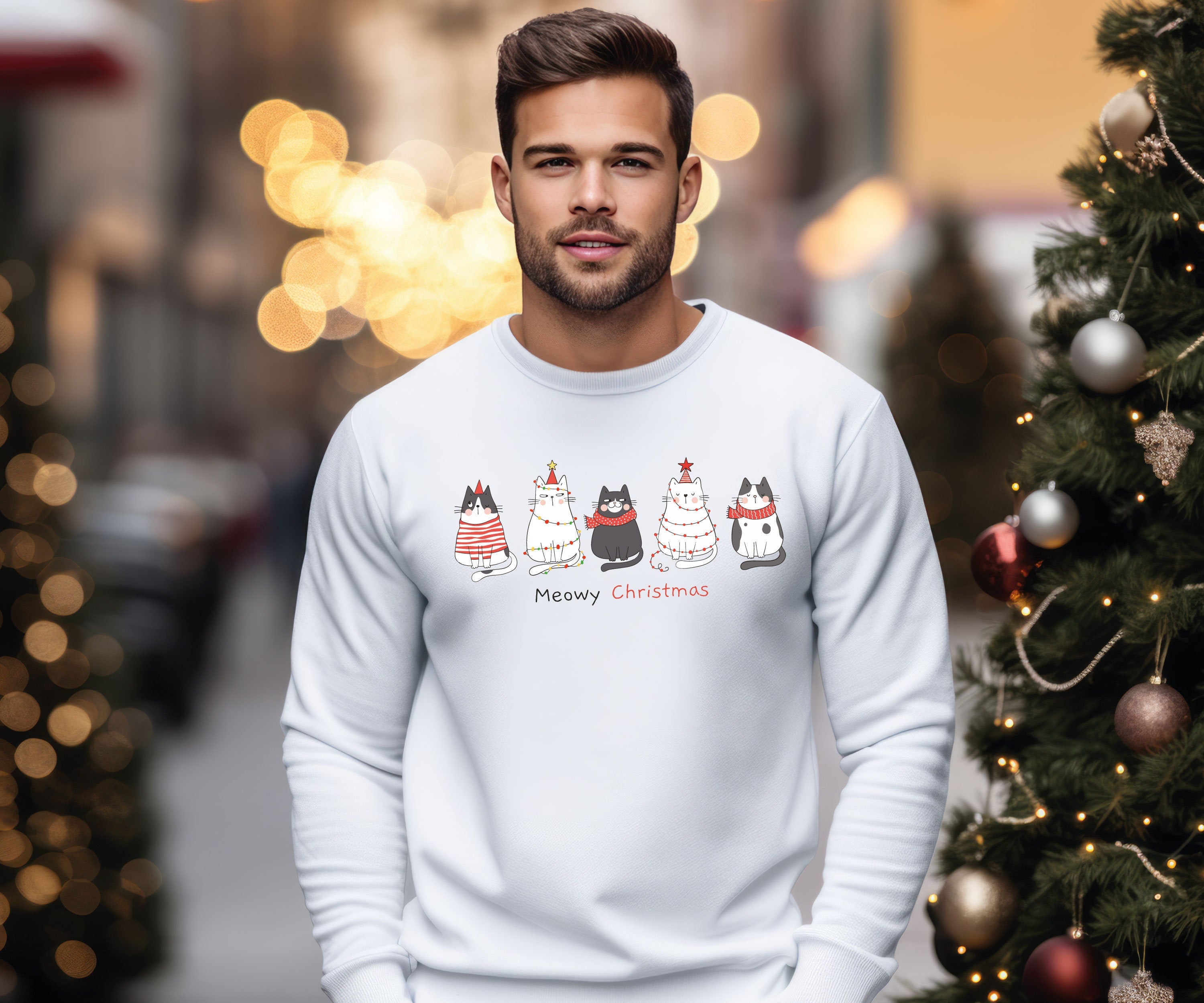 Meowy Christmas Sweatshirt - Cute & Cozy Holiday Cat Sweater for Christmas