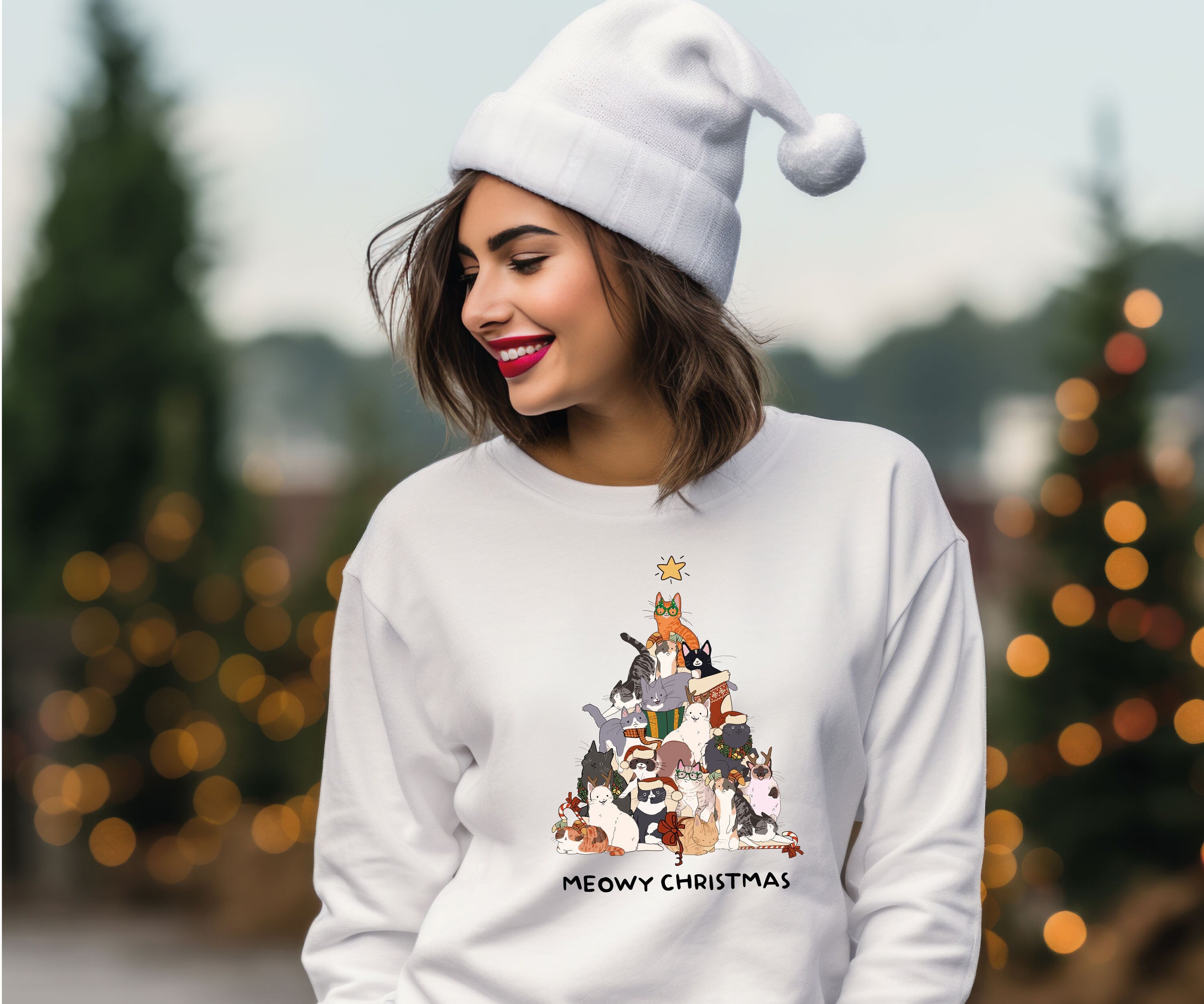 Merry Catmas Christmas Cat Sweatshirt – Funny Family Holiday Jumper, Meowy Christmas Pullover for Cat Lovers