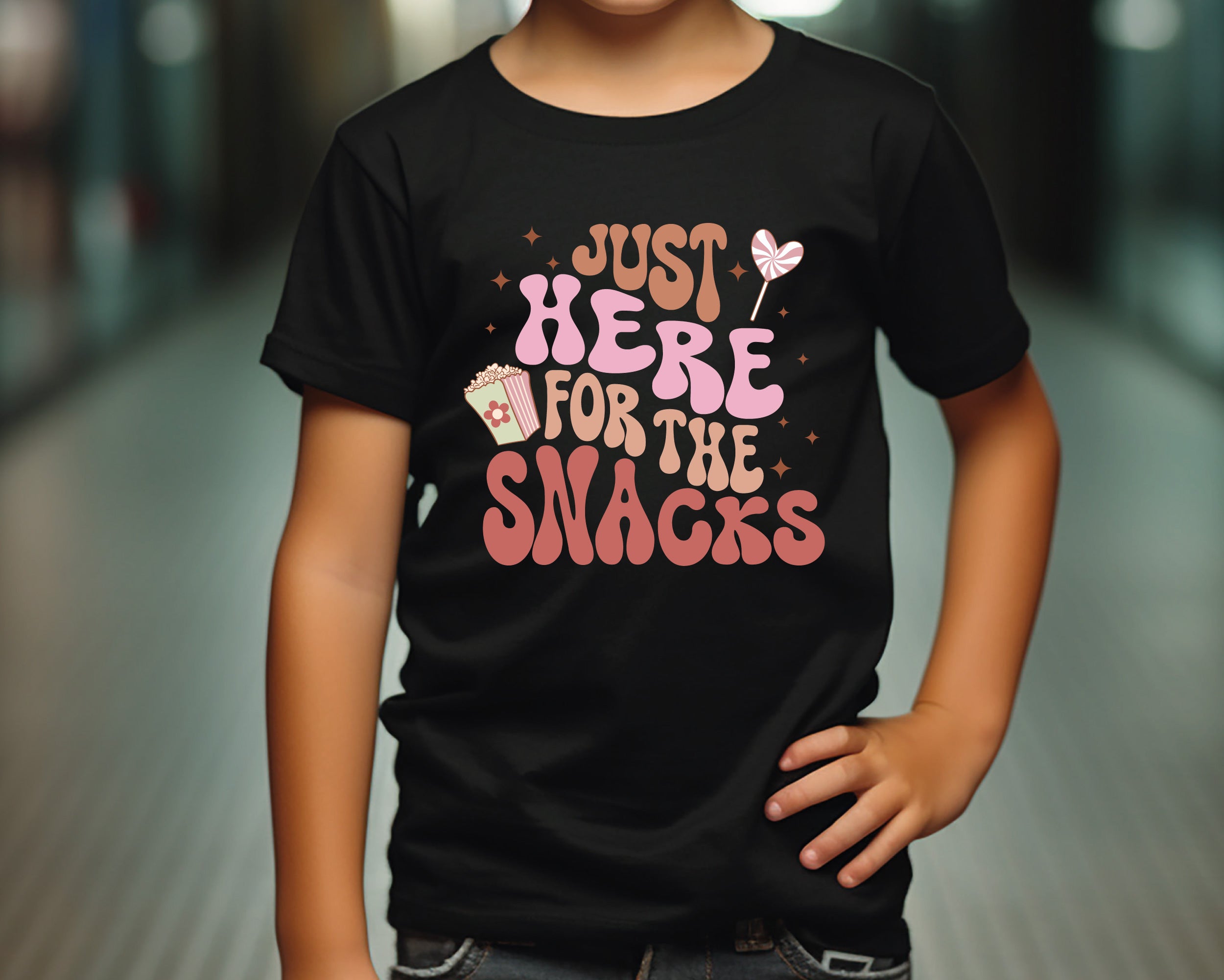 Just Here for the Snacks Kids Funny T-Shirt - Cute & Comfy Graphic Tee for Boys & Girls - Perfect Gift for Parties & Casual Wear