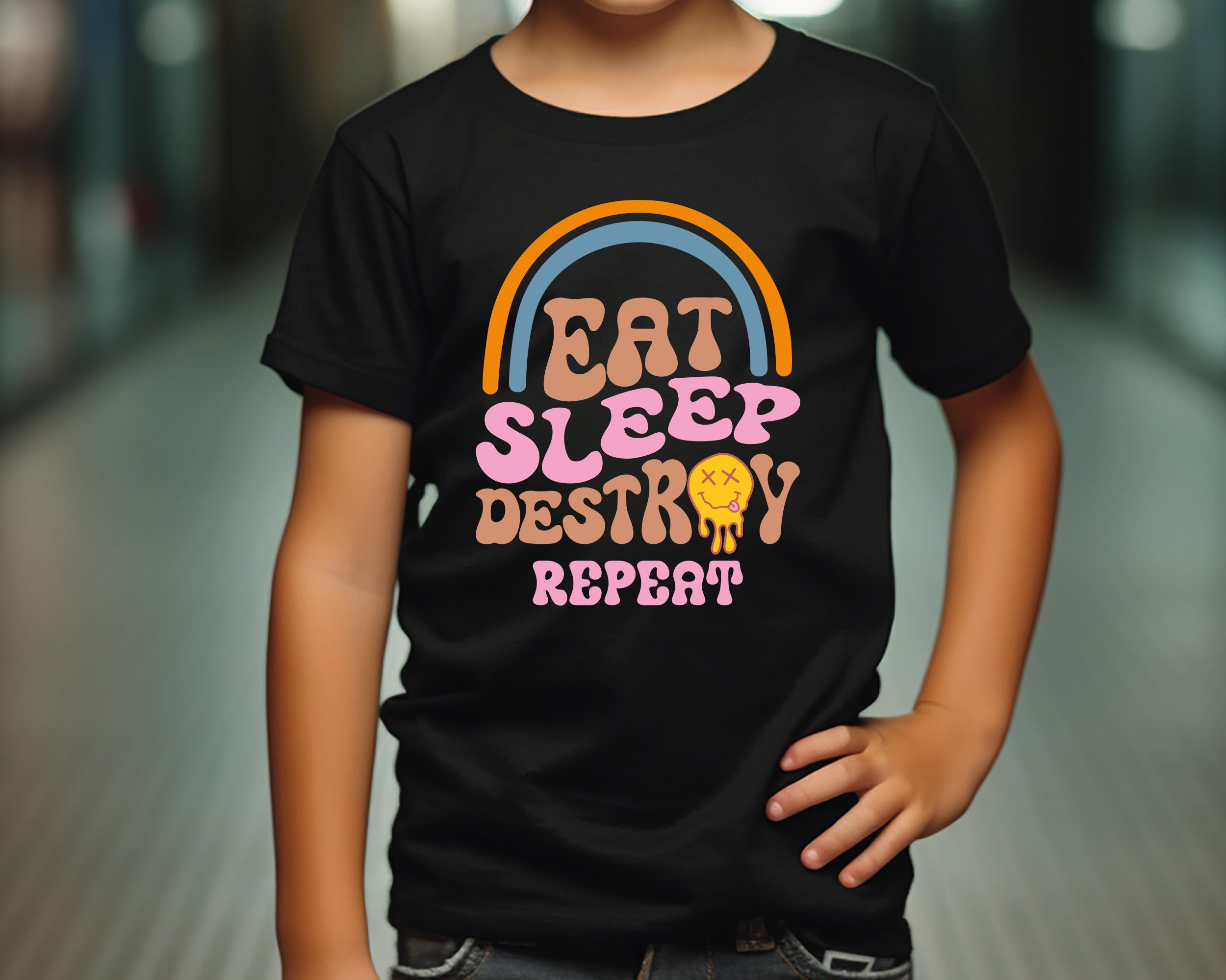Eat Sleep Destroy Repeat Kids Funny T-Shirt - Cute & Comfy Graphic Tee for Boys & Girls - Perfect Gift for Birthdays, Playdates, Parties & Everyday Casual Wear