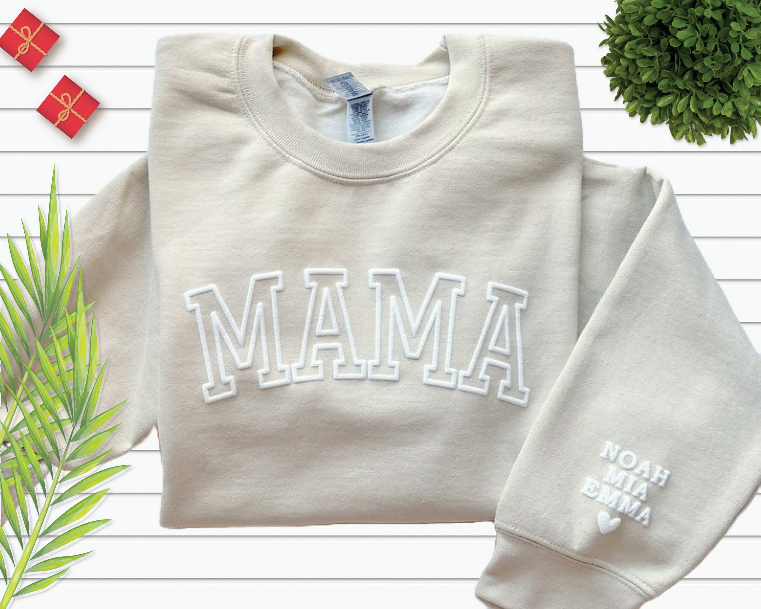 Personalised Puff Print Mama Sweatshirt – Kids' Names on Sleeves, Mother’s Day Gift