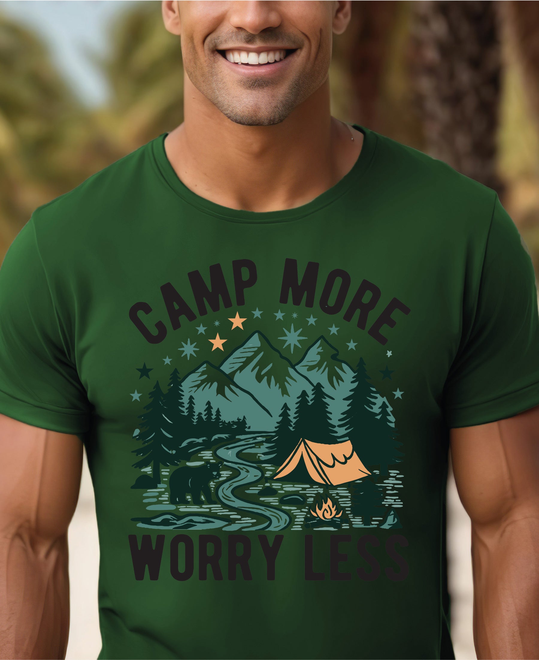 "Camp More Worry Less" Outdoor Enthusiast T-Shirt - Perfect for Hikers, Climbers & Nature Lovers | Unisex Design, Comfortable & Stylish Tee