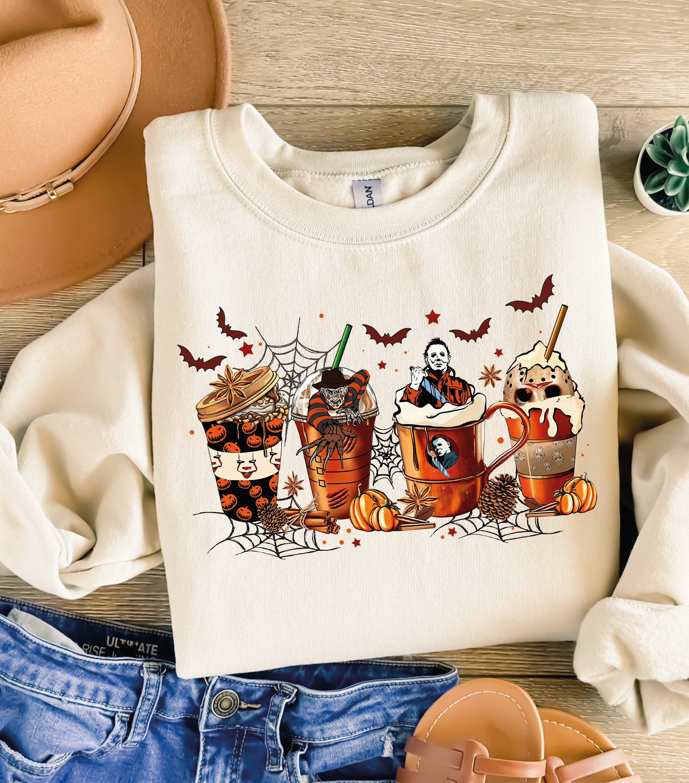 Skeleton Coffee Cups Sweatshirt – Halloween Skull Coffee Lover Jumper
